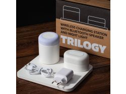 Станция беспроводной зарядки с колонкой и ночником Trilogy, белая