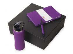 Подарочный набор c блокнотом C1, ручкой и бутылкой, фиолетовый