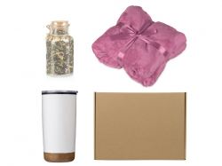 Подарочный набор с пледом, термокружкой и чаем, розовый