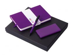 Подарочный набор c блокнотом С2, ручкой и повербанком 5000 mAh, фиолетовый