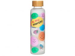 Стеклянная бутылка с бамбуковой крышкой «Foggy», 600мл, серый Cool gray 7C (УФ- печать)