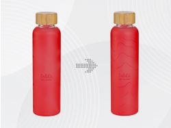 Стеклянная бутылка с бамбуковой крышкой «Foggy», 600 мл, красный, с УФ печатью